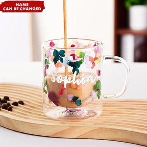 Insulated Layer Dried Flowers Double Wall Glass Personalized Coffee Mugs