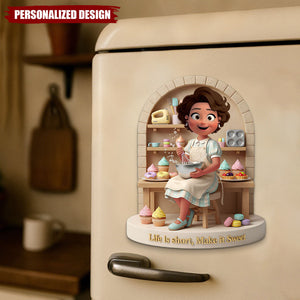 Personalized 3D Effect Sweet Baking Girl Fridge Magnet With Name & Character | Creative Bakers Gift For Mom Daughter Cooking Lovers