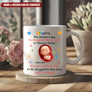 Sending Cuddles From The Inside - Family Personalized Custom Mug - Mother's Day, Baby Shower Gift, Gift For First Mom