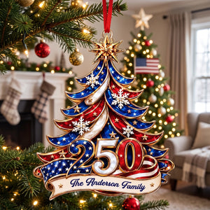Custom Name 250th America Christmas Acrylic Ornament | Personalized Patriotic Family Gift