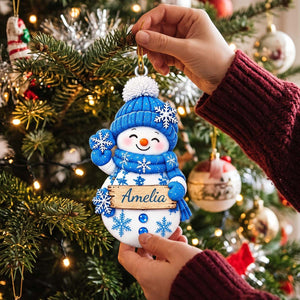 Personalized Cute Knit Hat Snowman Acrylic Ornament | Gift For Kids Family Christmas Keepsake