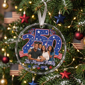 Personalized 250th USA Family Photo Glass Ornament | Christmas Patriotic Gift For Family