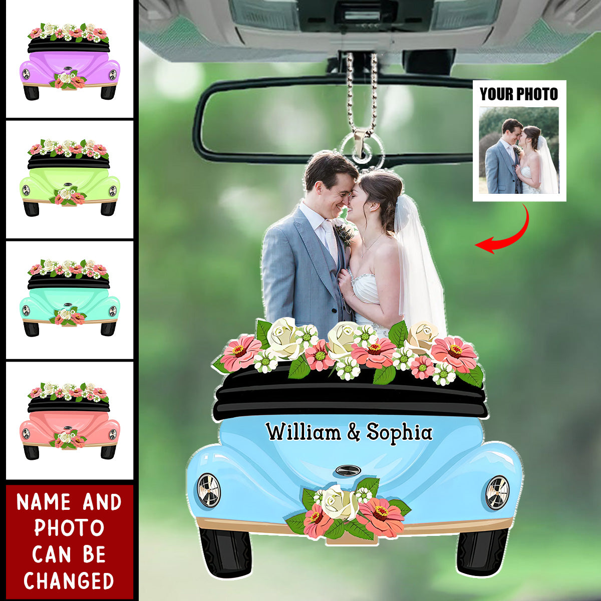 Personalized Acrylic Car Ornament - Wedding Anniversary Gift - Upload Photo - Gift For Husband Wife