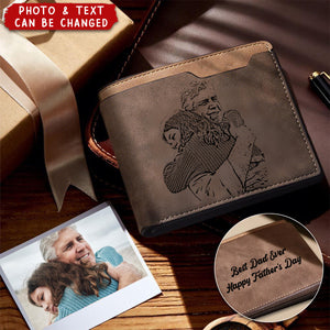Personalized Engraved Photo Leather Short Wallet For Men Father's Day Gift