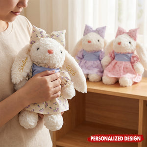 Personalized Floral Dress Bunny Doll Toy With Name & Year - Gift For Baby Shower Birthday Easter For Kids