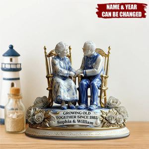 Personalized "Growing Old Together" Couple 3D Effect Acrylic Plaque With Names & Year - Anniversary Wedding Gift For Grandparents & Parents