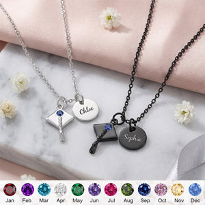 Personalized Graduation Cap Necklace With Name & Birthstone | Graduation Jewelry For Family Friend