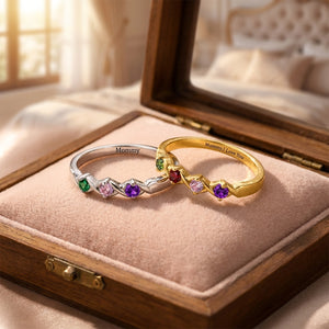 Personalized Mom's Birthstone Ring With Text | Ideal Mother's Day Family Keepsake For Mom Grandma And Loved One