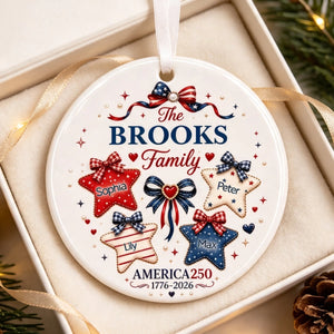Personalized USA 250th Ceramic Christmas Ornament With Names - 2026 Patriotic Family Gift