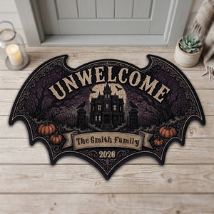 Personalized Bat Halloween Shaped Doormat - Gothic Haunted House Design - Unique Gift For Families
