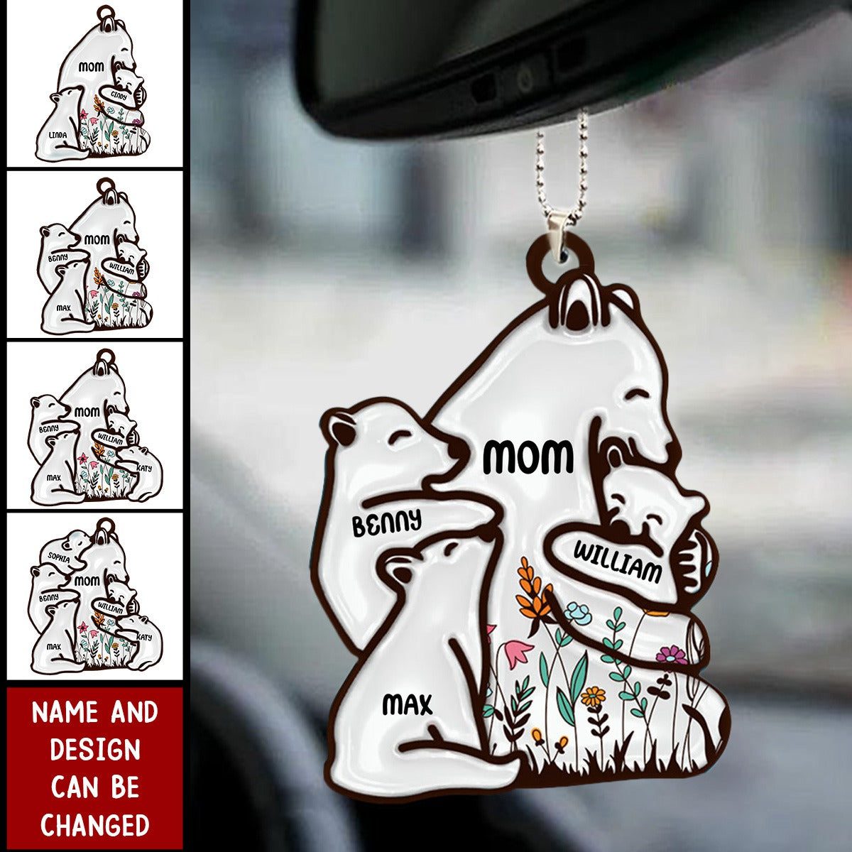 Floral Mama Bear Loving Gift For Mom - Personalized Car Ornament