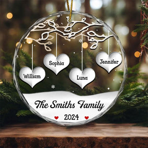 Personalized Christmas Gift For Family Tree Circle Glass Ornament