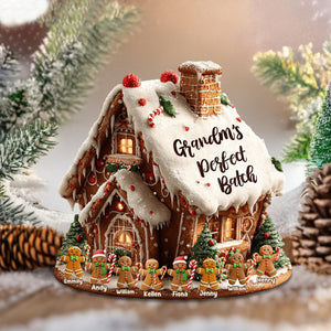 Personalized "Grandma's Perfect Batch" Gingerbread Christmas House Shaped Plaque With 1-8 Names Fun Christmas Gift For Family