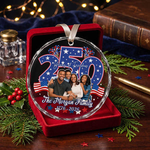 Personalized 250th USA Family Photo Glass Ornament | Christmas Patriotic Gift For Family
