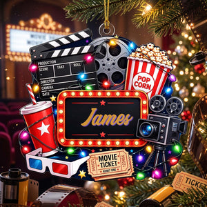 Personalized Watching Movies Christmas Acrylic Ornament - Movie Night For Cinema Lover