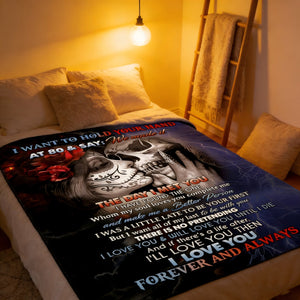 I Want To Hold Your Hand Eternal Love Couple Skull Blanket | Anniversary Valentine's Day Gift For Soulmate & Couple