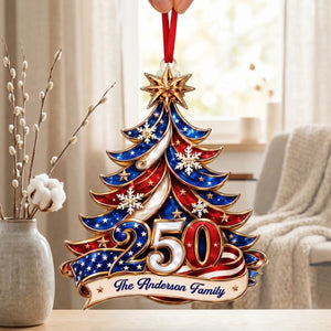 Custom Name 250th America Christmas Acrylic Ornament | Personalized Patriotic Family Gift