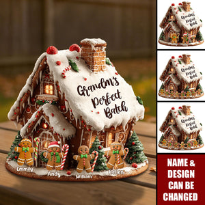 Personalized "Grandma's Perfect Batch" Gingerbread Christmas House Shaped Plaque With 1-8 Names Fun Christmas Gift For Family