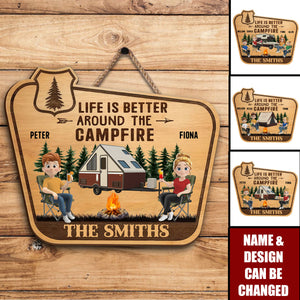 Life Is Better Around the Campfire - Personalized Wooden Sign, Camping Family/Couple Gift, Gift for Campers