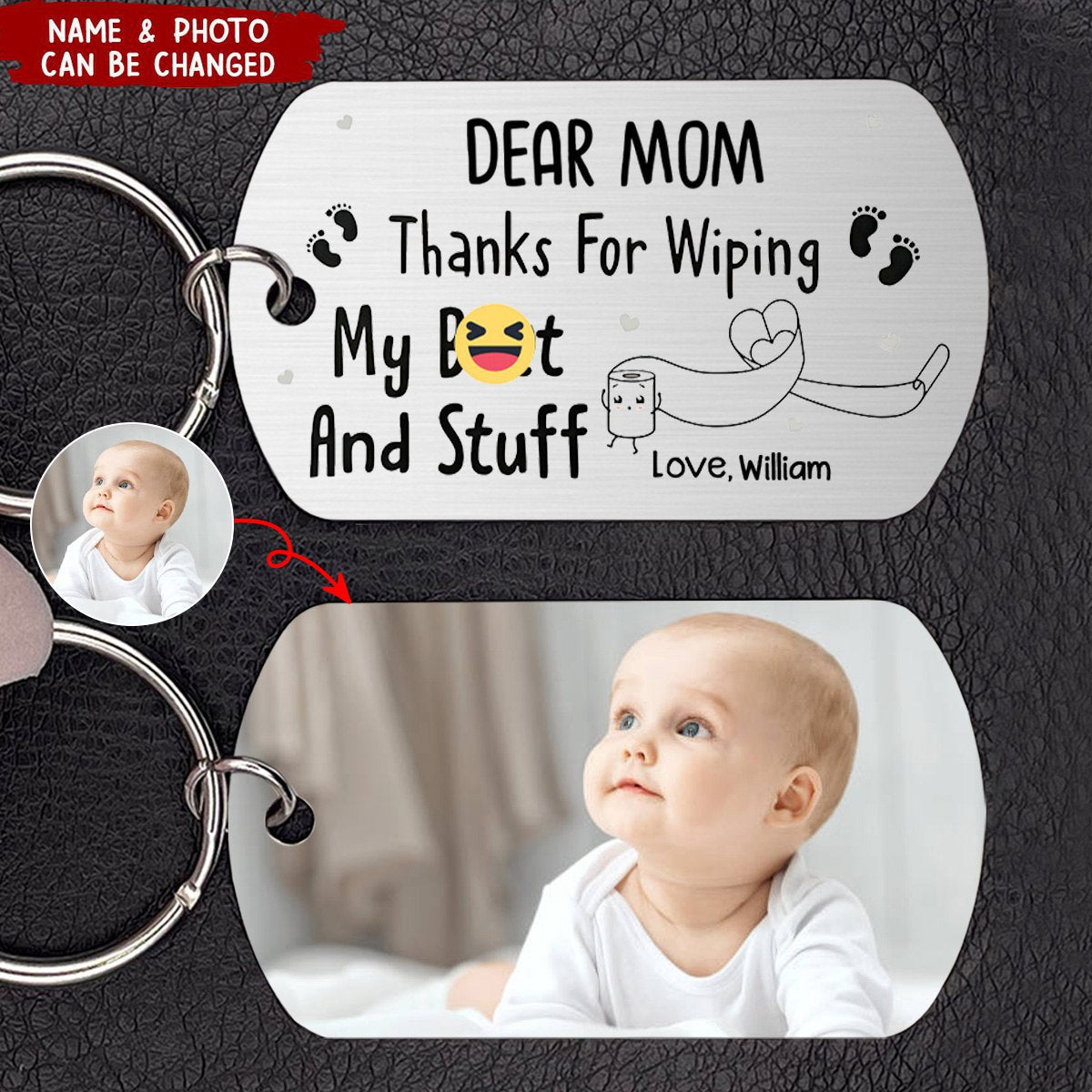 Custom Photo Thanks For Wiping - Personalized Stainless Steel Keychain