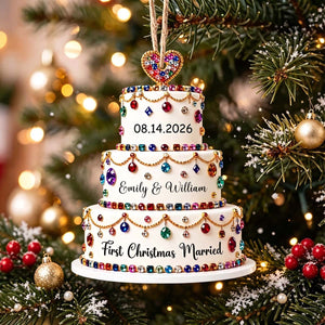 Personalized First Christmas Married Cake Acrylic Ornament | Newlywed Couple Gift