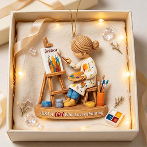 Girl Painting at an Easel - Personalized Christmas Acrylic Ornament For Artist