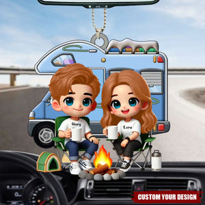 Cute Cartoon Camping Sitting Couple Personalized Acrylic Ornament,Valentine's Day