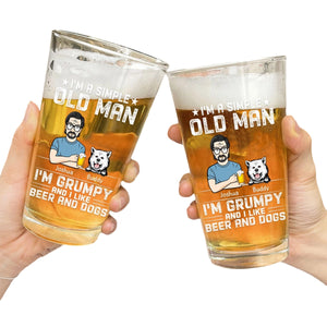Personalized Beer Glass Simple Old Man Grumpy Like Dogs & Beer, Gift For Dog Lover & Beer Lover & Him