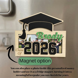 Personalized Graduation Money Holder & Fridge Magnet With Name Class of 2026 Graduation Gift For Him Her