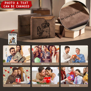Personalized Engraved Photo Leather Short Wallet For Men Father's Day Gift