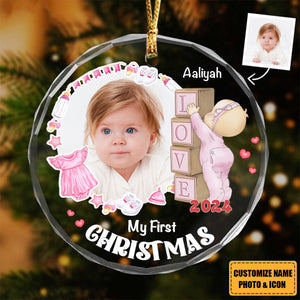 Gift For Baby First Christmas - Personalized Circle Glass Ornament