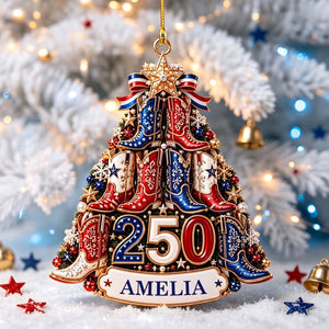 USA 250th Anniversary Cowboy Boots Christmas Tree - Personalized Acrylic Ornament