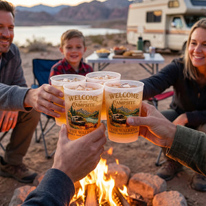 Personalized Family Name Plastic Cups With National Park Campsite For Summer Camping Party Trip
