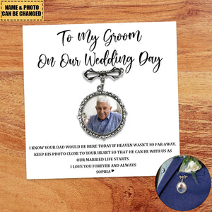 Personalized Memorial Photo Bow Charm Pin - Keep Loved Ones Close - Wedding Gift For Groom, Bride