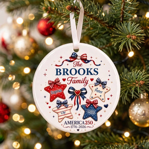 Personalized USA 250th Ceramic Christmas Ornament With Names - 2026 Patriotic Family Gift