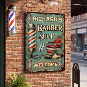 Welcome To Our Barber Shop - Personalized Name Metal Sign