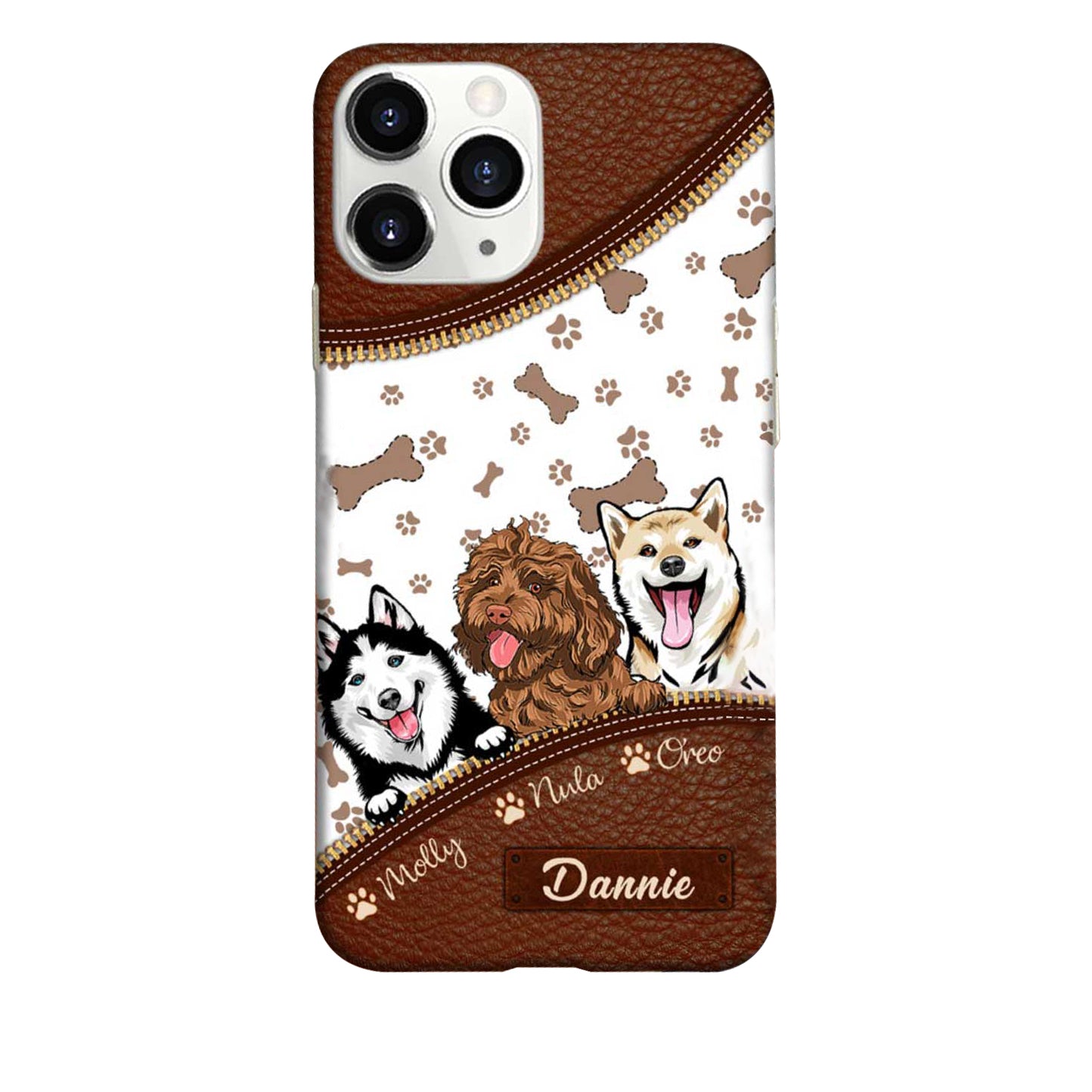 Personalized Phone Case Dog Mom Puppy Pet Dogs Lover Zipper Texture Leather