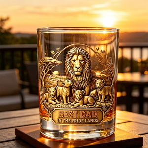 Personalized Best Dad In The Pride Lands Whiskey Glass With 6 Cubs Names - Father's Day Gift For Him