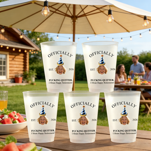 Retired Party Cup With Custom Face Photo & Est. - Personalized Farewell Party Decor For Coworkers