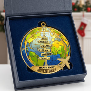 Personalized Couple Travel Ornament - World Map Adventure Keepsake For Travelers