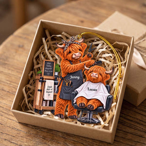 Personalized Highland Cow Hair Salon Acrylic Ornament | Funny Christmas Gift For Hair Stylists Barbers Salon Owners