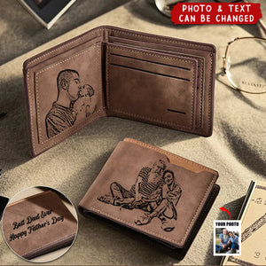 Personalized Engraved Photo Leather Short Wallet For Men Father's Day Gift