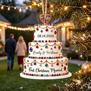 Personalized First Christmas Married Cake Acrylic Ornament | Newlywed Couple Gift