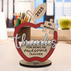 Apple Puzzle Piece - Personalized 2-Layer Wooden Plaque