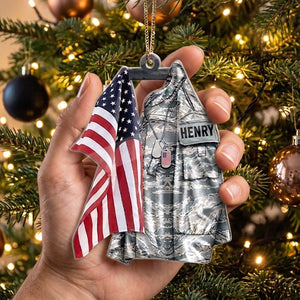 Personalized Military Uniform American Flag Acrylic Ornament | Gift For Veteran Soldier Military Family