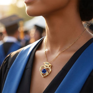 Personalized Graduation Cap Heart Necklace With Birthstone & Name | Graduation Gift For Graduates Family Friends