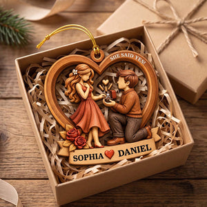 She Said Yes - Personalized Heart Acrylic Ornament Romantic Christmas Gift For Newly Engaged Couples