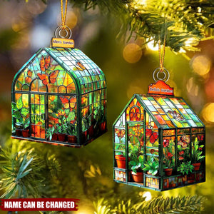 Personalized Stained Glass Style Greenhouse Ornament - Custom Name Garden Cottage Acrylic Decor, Christmas Gift For Gardener & Family