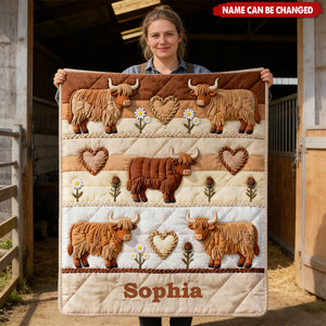 Personalized 3D Effect Highland Cow Blanket With Name | Housewarming Birthday Gift For Cows Lovers Couples Kids & Nursery Decor