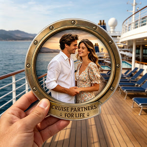 Personalized Fridge Cruise Door Magnet With Photo Porthole Design - Vacation Travel Gift For Couples